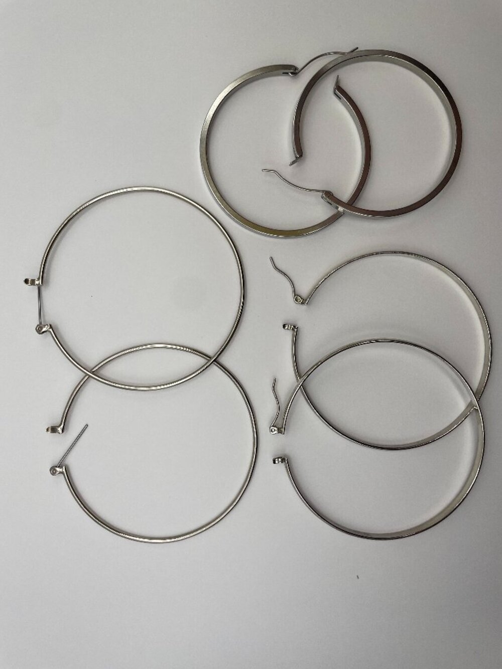 Silver Tone Round Hoop Earrings Mixed Styles (Bundle - 3 Pairs)